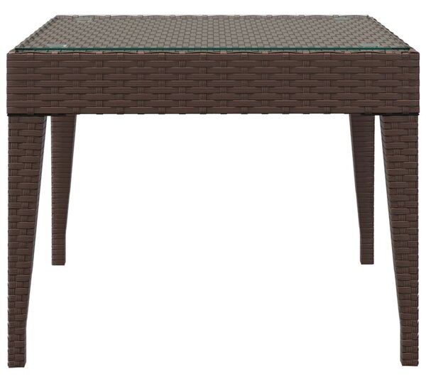 Barna polyrattan és edzett üveg kisasztal 50 x 50 x 38 cm