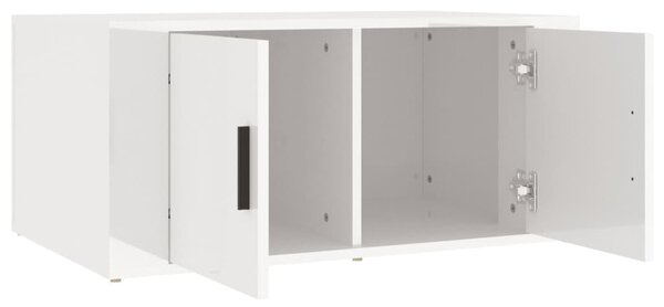 Magasfényű fehér szerelt fa dohányzóasztal 80 x 50 x 36 cm