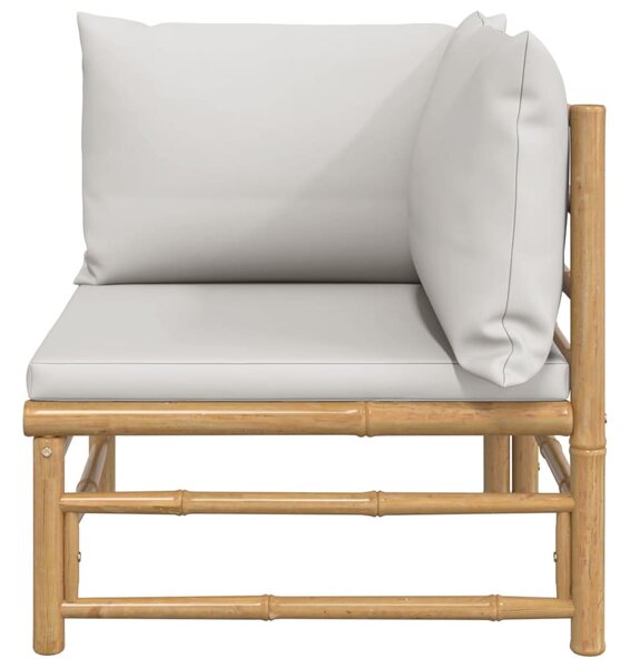 Bambusz kerti sarokkanapé világosszürke párnákkal