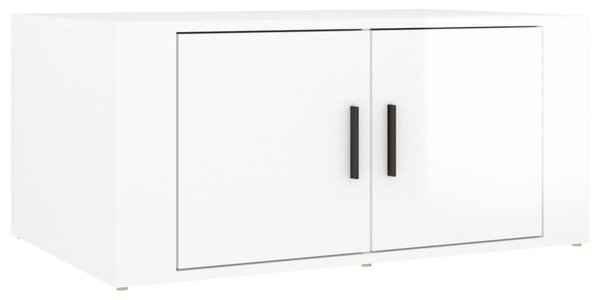 Magasfényű fehér szerelt fa dohányzóasztal 80 x 50 x 36 cm