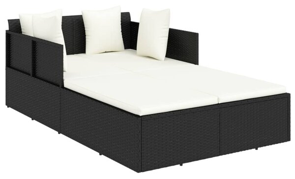 Fekete polyrattan napozóágy párnával 182 x 118 x 63 cm