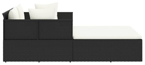 Fekete polyrattan napozóágy párnával 182 x 118 x 63 cm