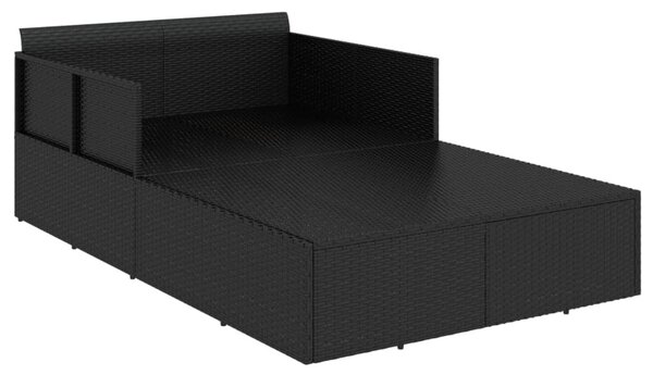 Fekete polyrattan napozóágy párnával 182 x 118 x 63 cm