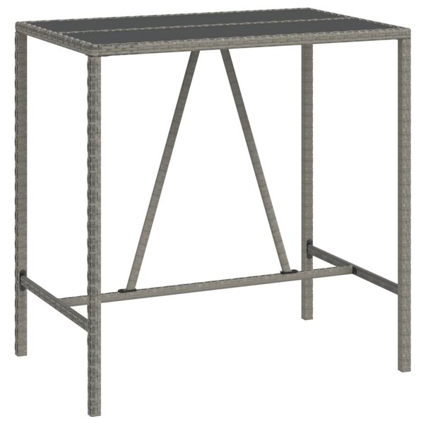 Szürke polyrattan üveglapos bárasztal 110 x 70 x 110 cm