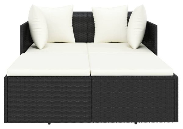 Fekete polyrattan napozóágy párnával 182 x 118 x 63 cm