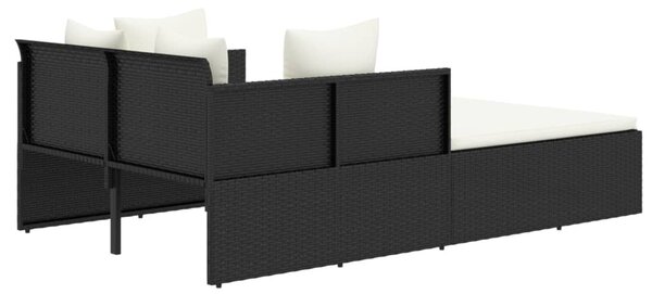 Fekete polyrattan napozóágy párnával 182 x 118 x 63 cm