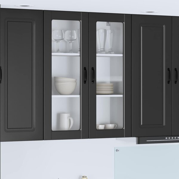 Fali üveges szekrény PORTO Fekete 80 x 31 x 100 cm Faanyag