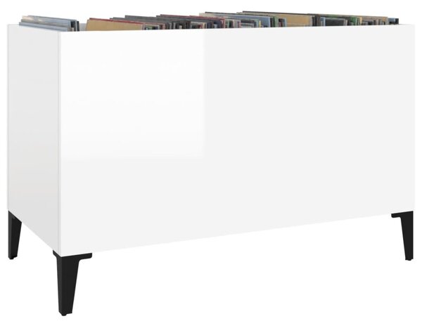Magasfényű fehér szerelt fa hanglemezszekrény 74,5x38x48 cm