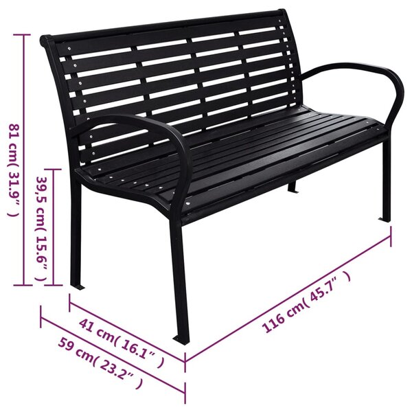 Fekete acél és WPC kerti pad 116 cm