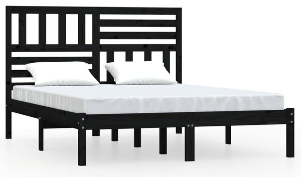 Fekete franciaágy tömör fenyőfa ágykeret 150x200 cm