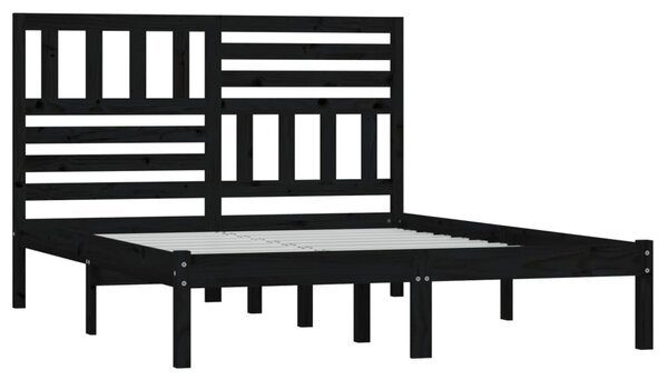 Fekete franciaágy tömör fenyőfa ágykeret 150x200 cm