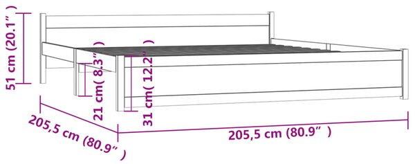 Mézbarna tömör fa ágykeret 200x200 cm