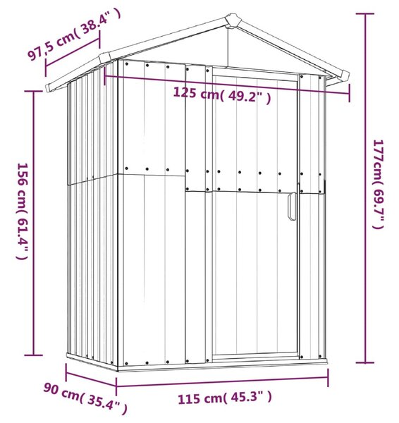 Barna horganyzott acél kerti fészer 126 x 97,5 x 177 cm