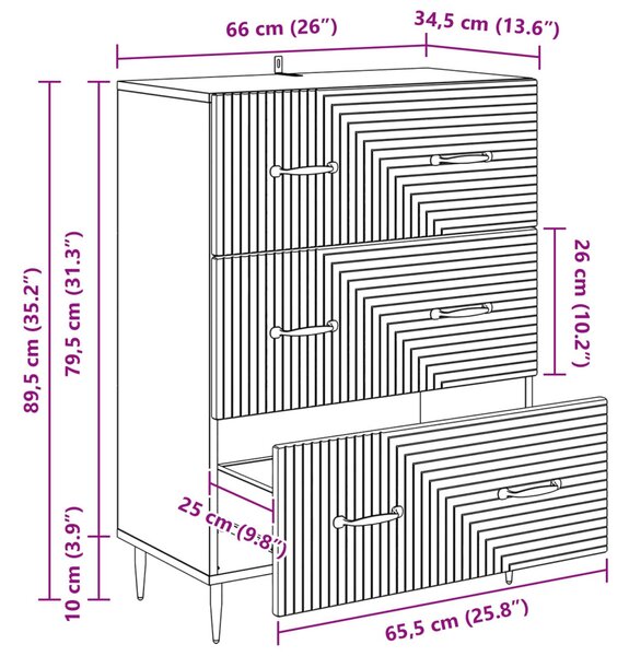 Fiókos szekrény Magasfényű Fehér 66 x 34,5 x 89,5 cm Szerelt Fa