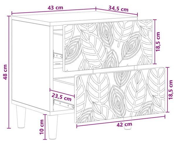 VidaXL Éjjeli asztal Fekete 43 x 34,5 x 48 cm Szerelt Fa