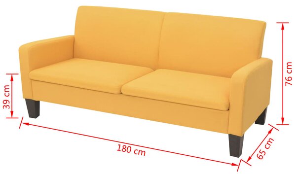 3-személyes sárga kanapé 180 x 65 x 76 cm