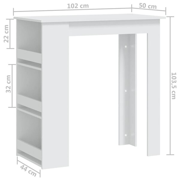 Fehér szerelt fa bárasztal tárolórekesszel 102 x 50 x 103,5 cm
