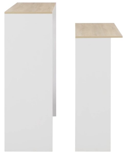 Fehér és tölgyszínű bárasztal 2 asztallappal 130 x 40 x 120 cm