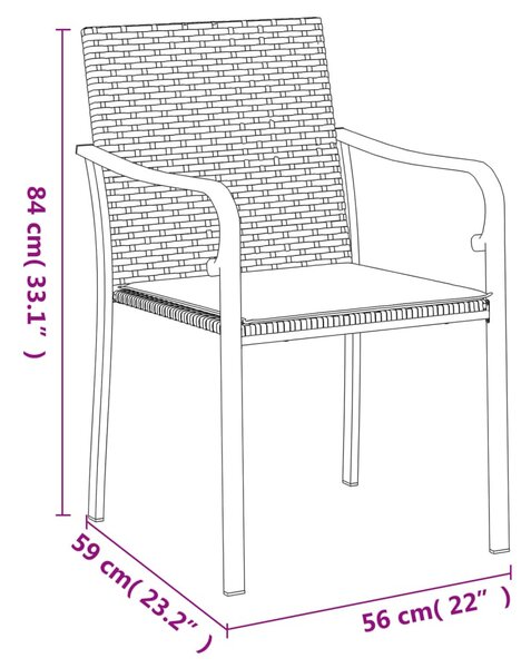 6 db barna polyrattan kerti szék párnával 56x59x84 cm