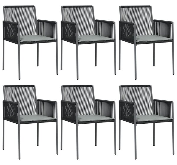 6 db fekete polyrattan kerti szék párnával 54x60,5x83,5 cm