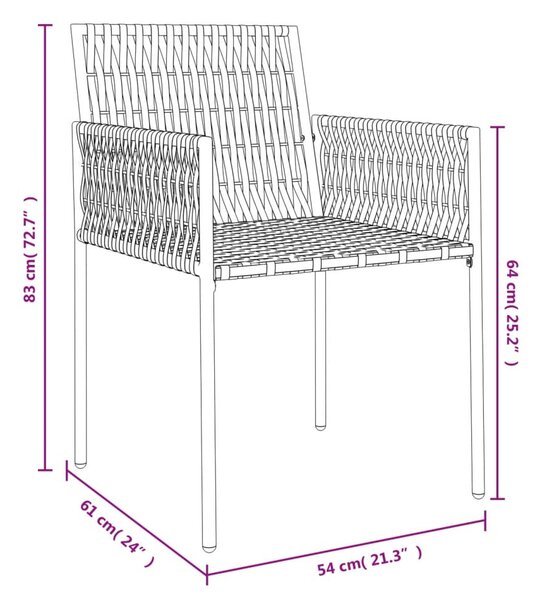 6 db fekete polyrattan kerti szék párnával 54x61x83 cm