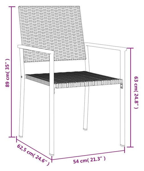 6 db fekete polyrattan kerti szék párnával 54x62,5x89 cm