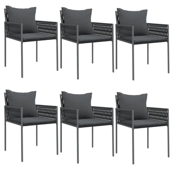 6 db fekete polyrattan kerti szék párnával 54x61x83 cm