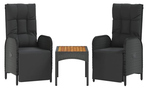 5 részes fekete polyrattan kerti étkezőgarnitúra párnákkal