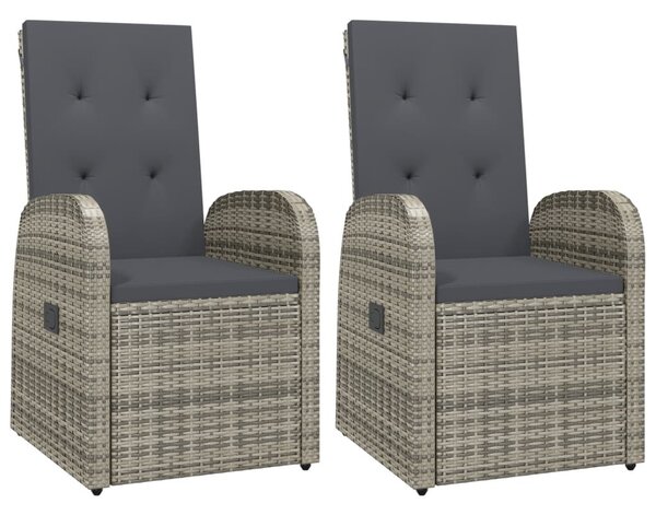 2 db szürke dönthető háttámlás polyrattan kerti szék párnával