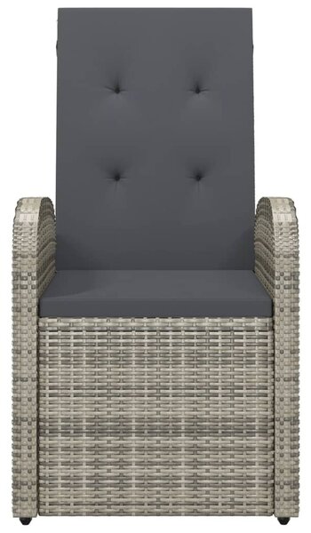 2 db szürke dönthető háttámlás polyrattan kerti szék párnával