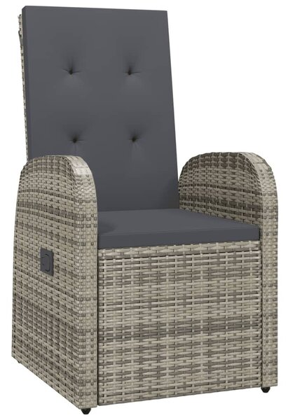 2 db szürke dönthető háttámlás polyrattan kerti szék párnával