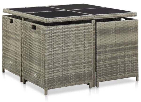 9-részes szürke kültéri polyrattan étkezőszett párnákkal
