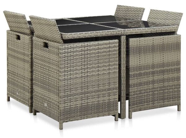 9-részes szürke kültéri polyrattan étkezőszett párnákkal