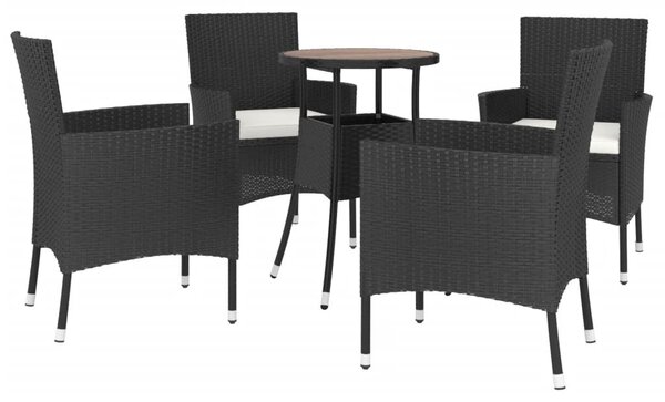 5 részes fekete polyrattan kerti bisztrógarnitúra párnákkal