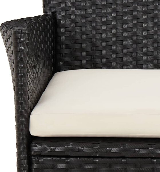 7 részes fekete polyrattan kerti étkezőgarnitúra párnával