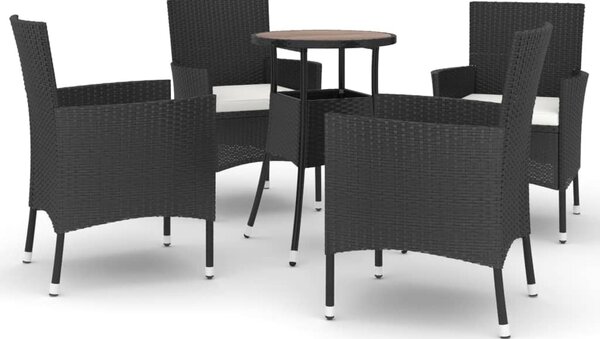 5 részes fekete polyrattan kerti bisztrógarnitúra párnákkal