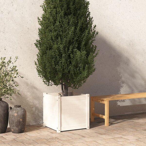 VidaXL fehér tömör fenyőfa kerti virágláda 50x50x50 cm