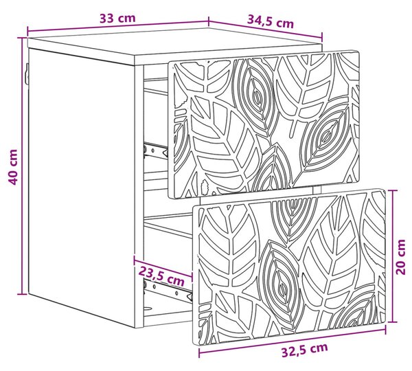 VidaXL Fali éjjeli szekrény 2 pcs Antik fa 34,5 x 33 x 40 cm