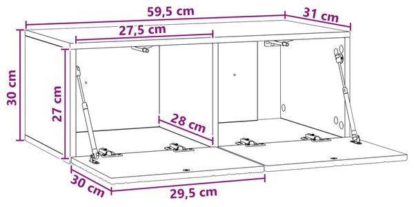 Fali TV szekrény 59,5 x 31 cm Fehér Szerelt Fa Falra szerelhető
