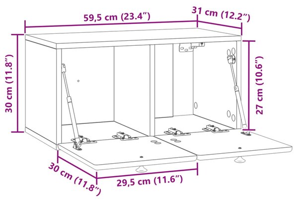 Fali TV szekrény 59,5 x 31 x 30 cm Fehér Szerelt Fa