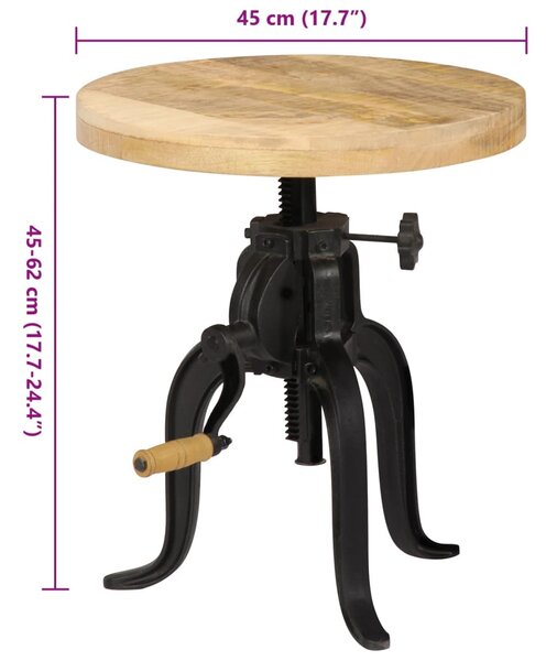 Tömör mangófa és öntöttvas kisasztal 45 x (45-62) cm