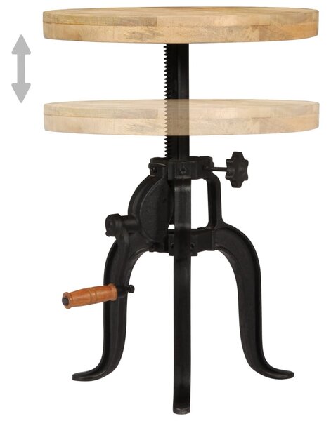 Tömör mangófa és öntöttvas kisasztal 45 x (45-62) cm