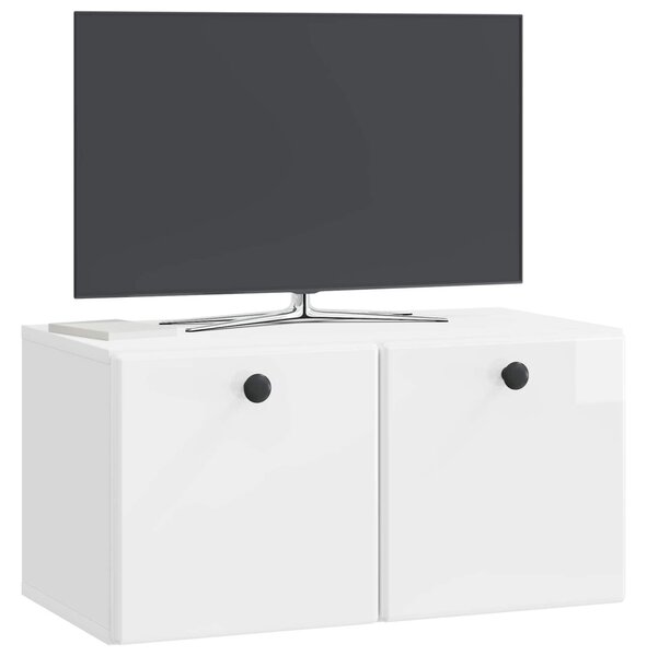 Fali TV szekrény 59,5 x 31 x 30 cm Magasfényű Fehér Szerelt Fa