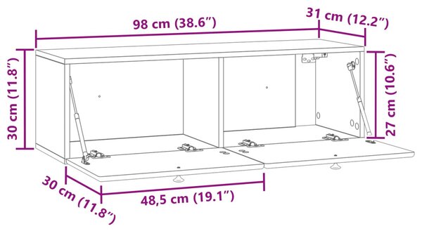 Fali TV szekrény 98 x 31 x 30 cm Fehér Szerelt Fa