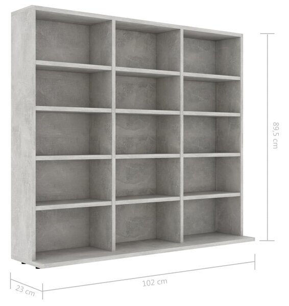Betonszürke forgácslap CD-tartó szekrény 100 x 23 x 89,5 cm