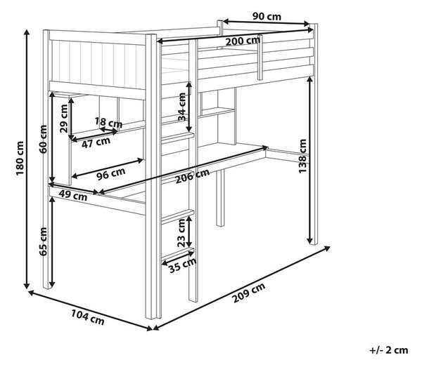 Galériaágy íróasztallal Fenyő FOUCAMONT 90 x 200 cm Világosbarna