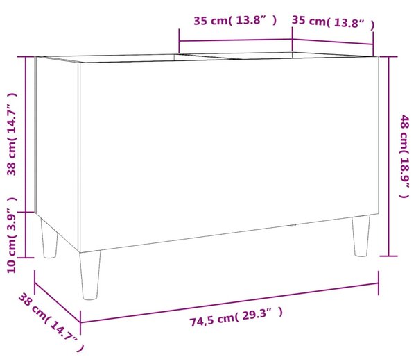 Fekete szerelt fa hanglemezszekrény 74,5x38x48 cm