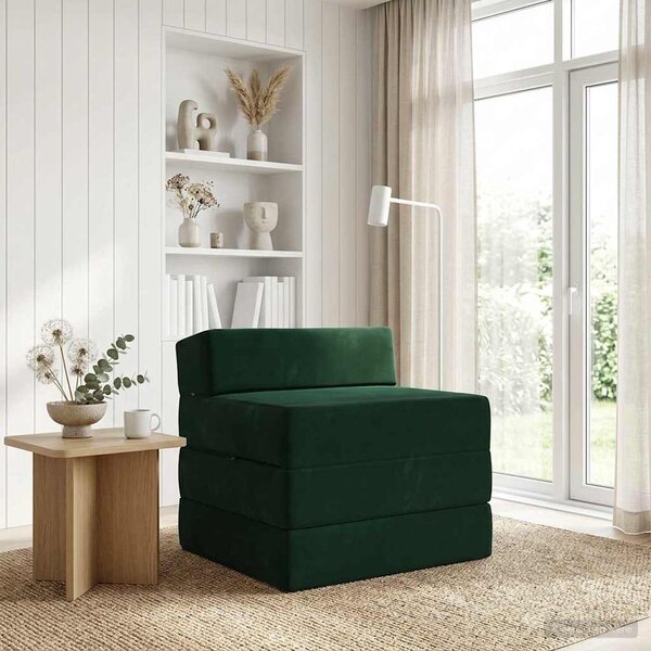 VidaXL Összecsukható kanapéágy Sötétzöld 200 x 70 x 15 cm Bársony
