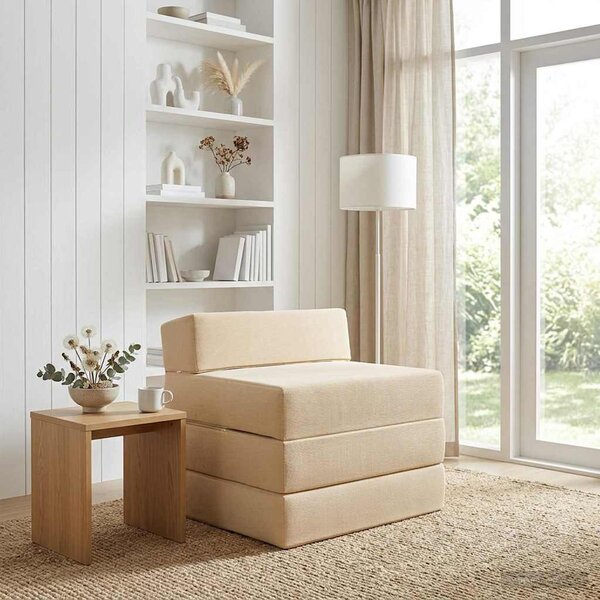 VidaXL Összecsukható kanapéágy Krémszínű 200 x 70 x 15 cm
