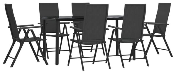 7 részes fekete polyrattan kerti étkezőgarnitúra